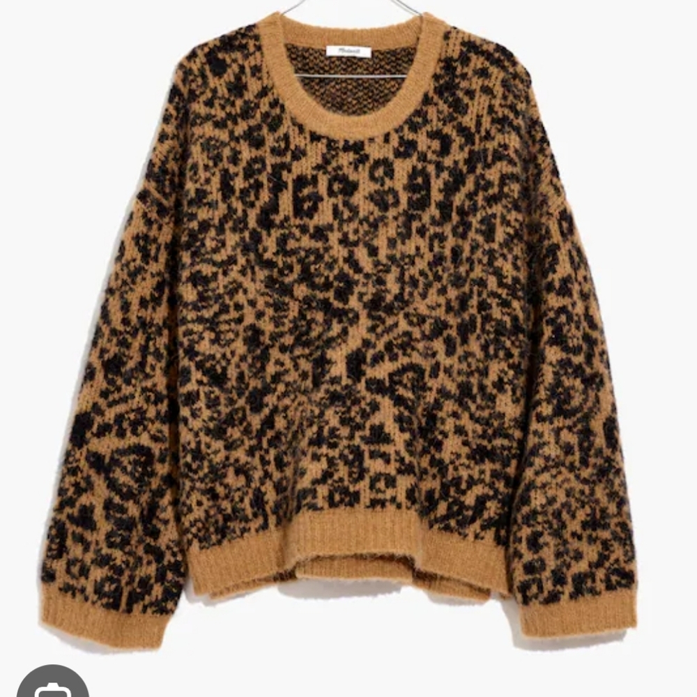 Madewell Alpaca Merino Wool Blend Leopard Print Crewneck Pullover Size: XL